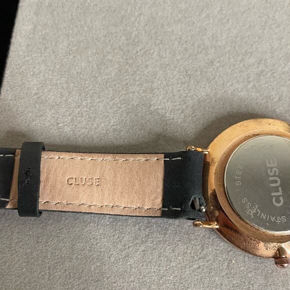 Cluse Minuit Womens Black Rose Gold Tone Leather Strap Watch - Picture 4 of 7